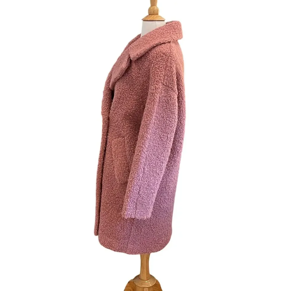 Topshop Pink Wool Blend Alicia Boucle Slouch Coat, Oversized, PeaCoat, Size S - Picture 4 of 15